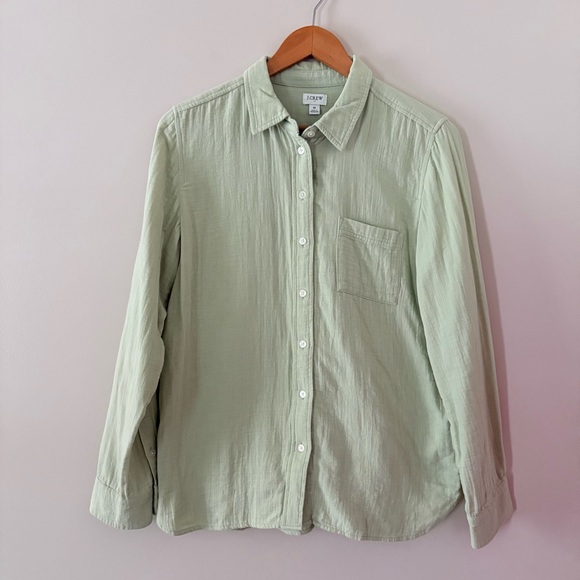 J Crew Factory Double-gauze button-up shirt Light Mint Green 100% Cotton Medium - Picture 2 of 9